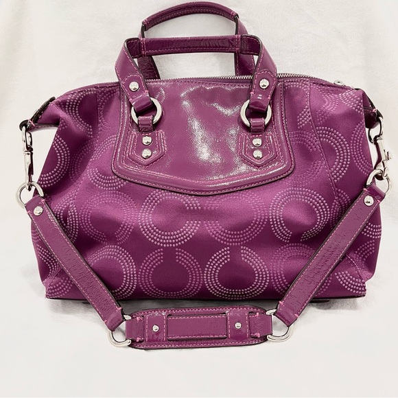 Coach Ashley Dotted Op Art Satchel Convertible Shoulder Bag Berry 20027 EUC - Picture 4 of 13